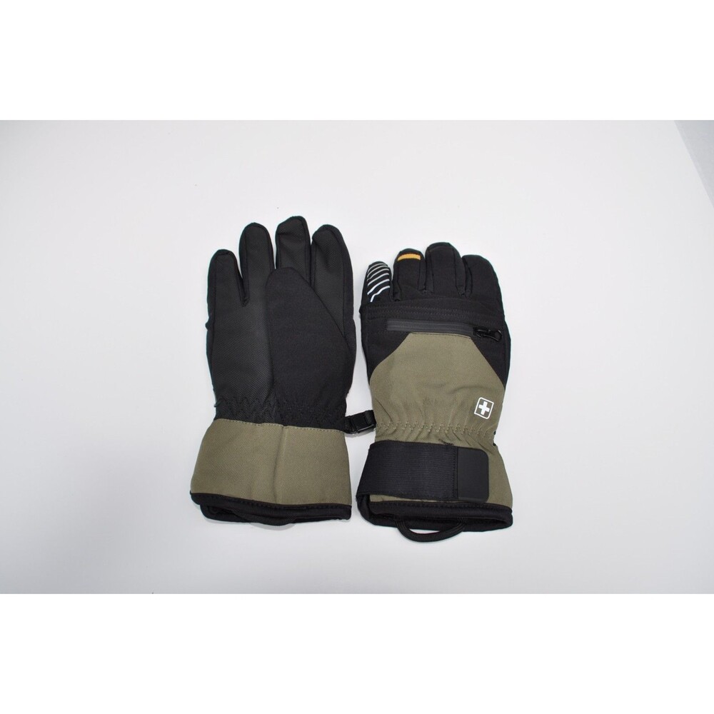 Swiss Tech Kids Ski Gloves Green and Black with Adjustable Wrist Strap - Kids M